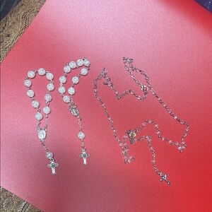 Two children and one adult Elegant Silver Rosary Necklace